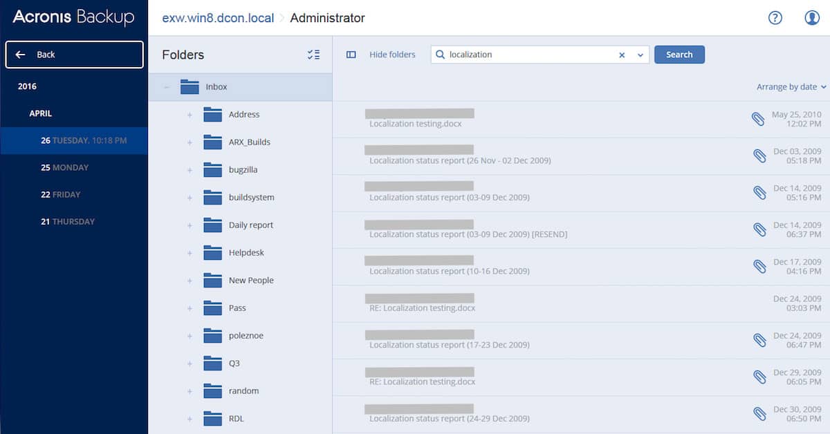 Acronis Backup and Recovery for Exchange Server